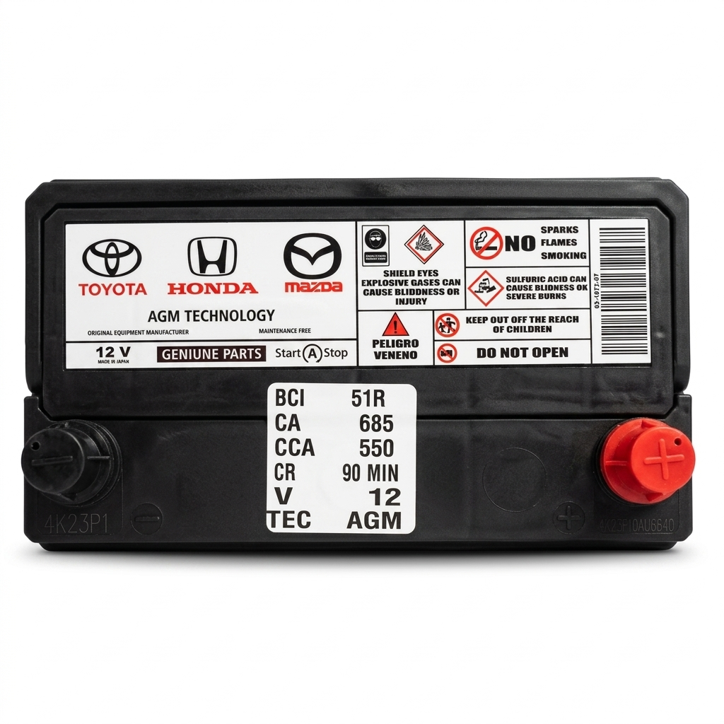 BATERÍA AGM MODELO 51R-680 CCA START-STOP COMPATIBLE TOYOTA HONDA Y MAZDA