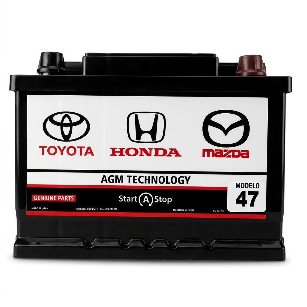 BATERÍA AGM MODELO 47-650 CCA START-STOP COMPATIBLE CON TOYOTA HONDA Y MAZDA