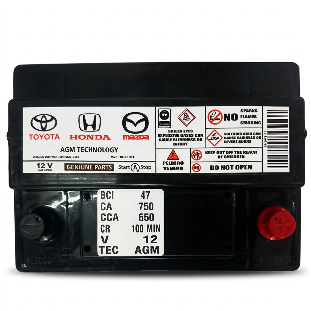 BATERÍA AGM MODELO 47-650 CCA START-STOP COMPATIBLE CON TOYOTA HONDA Y MAZDA