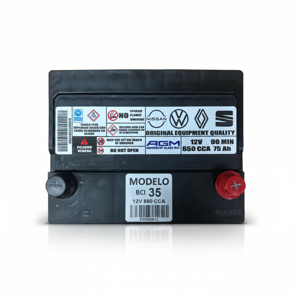 BATERÍA AGM MODELO 35-650 CCA START-STOP COMPATIBLE CON NISSAN VOLKSWAGEN RENAULT Y SEAT