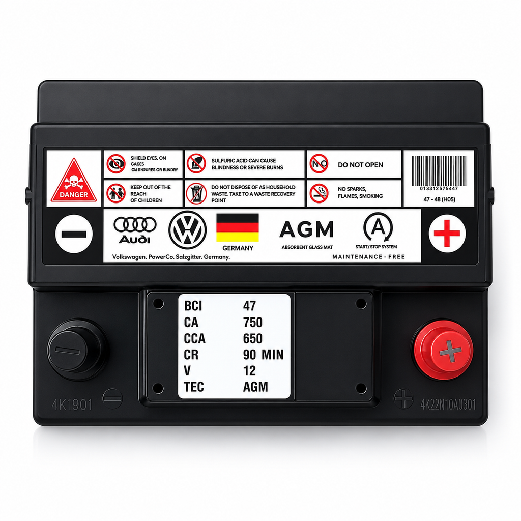 BATERÍA PARA VOLKSWAGEN ORIGINAL MODELO 47-750 CCA