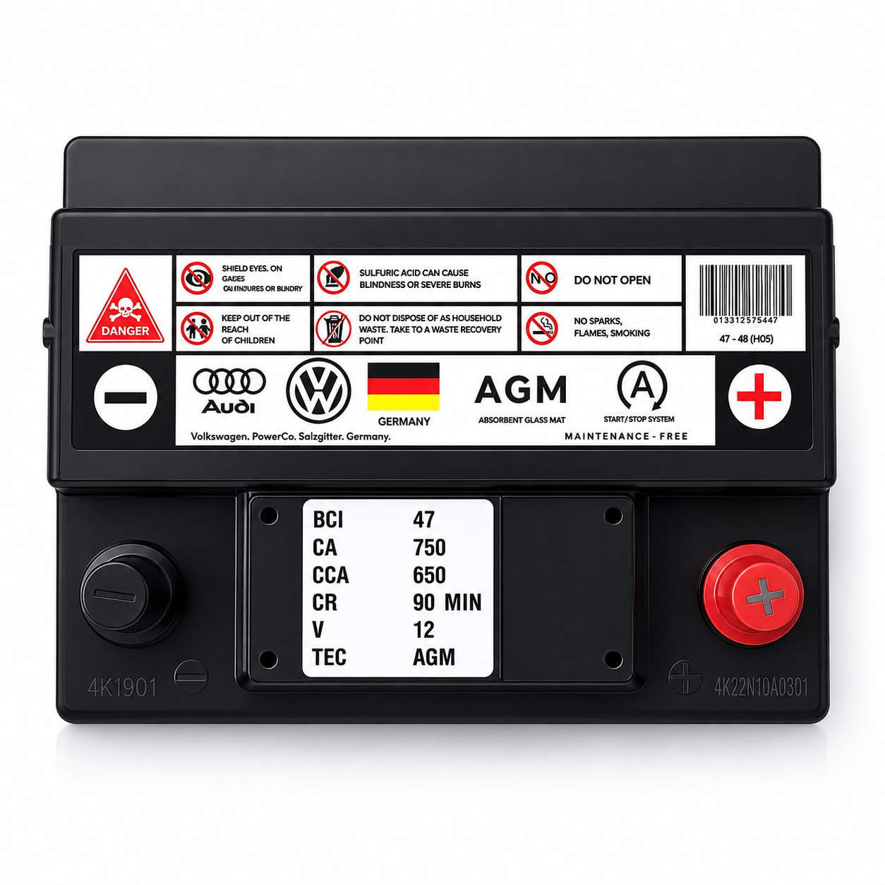 BATERÍA PARA VOLKSWAGEN ORIGINAL MODELO 47-750 CCA